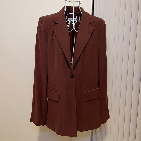 WeWoreWhat DANIELLE BERNSTEIN RELAXED BLAZER 1 button BROWN viscose blend SZ S - Picture 5 of 10